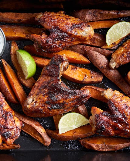 The Roasting Tin: Chipotle Chicken Wings with Sweet Potato Wedges