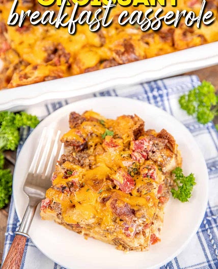 Rotel Sausage & Cream Cheese Croissant Breakfast Casserole