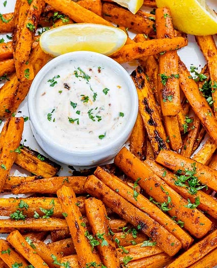 Savory Carrot Fries + Creamy Chipotle Dip