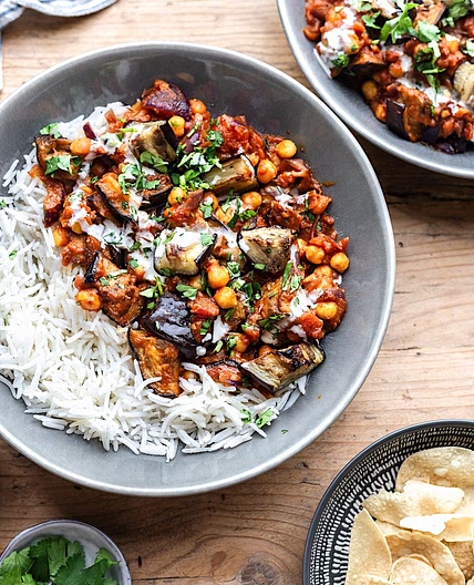 Vegan Roasted Aubergine and Chickpea Curry