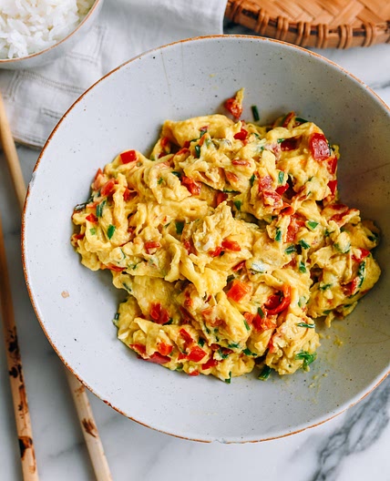 Fluffy Scrambled Eggs with Salted Chilies (Duo Jiao)