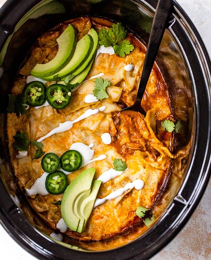 Slow Cooker Chicken Enchilada Casserole