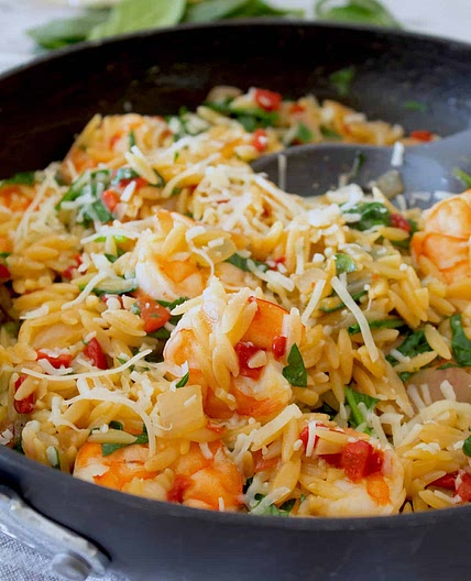 Tuscan Shrimp and Orzo Skillet