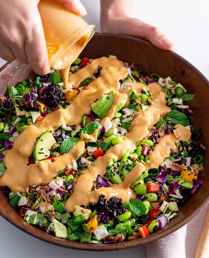 Rainbow Crunch Salad with Peanut Dressing