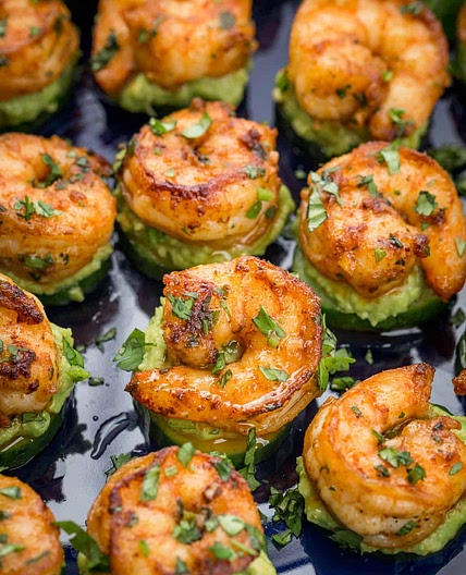 Shrimp Appetizers with Avocado and Cucumber