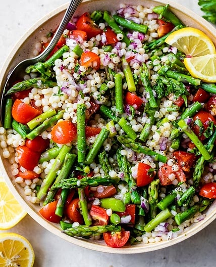 Lemon Asparagus Couscous Salad with Tomatoes
