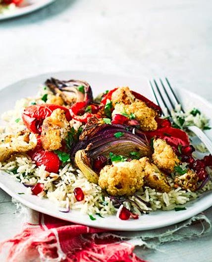 Spiced roast cauliflower with herby rice