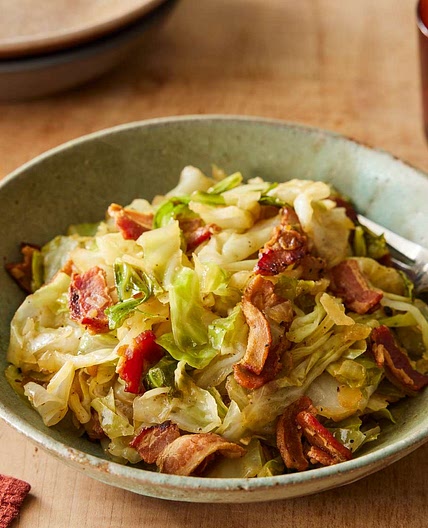 Fried Cabbage with Bacon, Onion, and Garlic