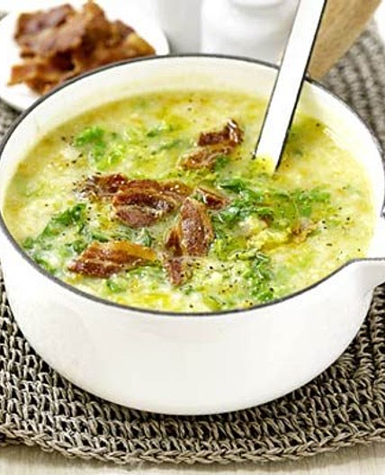 Potato & Savoy cabbage soup with bacon