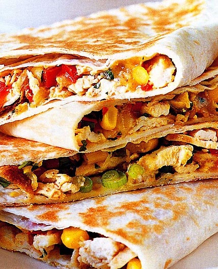 Chicken quesadillas with avocado cream