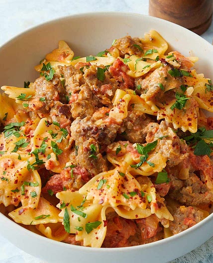 Bow Ties with Sausage, Tomatoes, and Cream