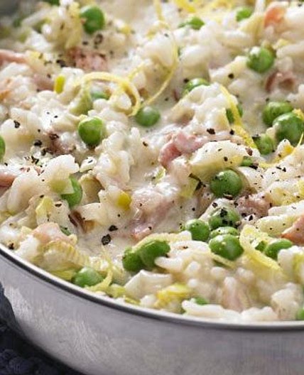Oven-baked leek & bacon risotto
