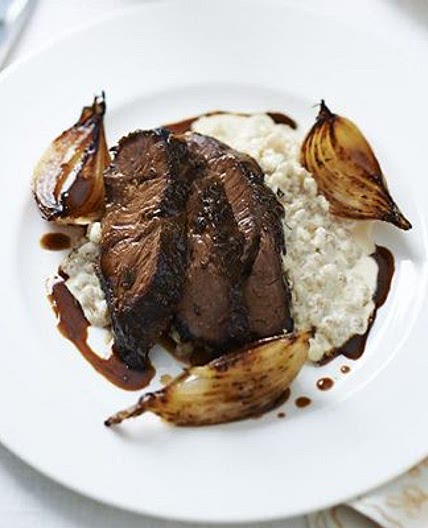 Beer-braised beef cheek, pearl barley risotto, malted onions & ale sauce
