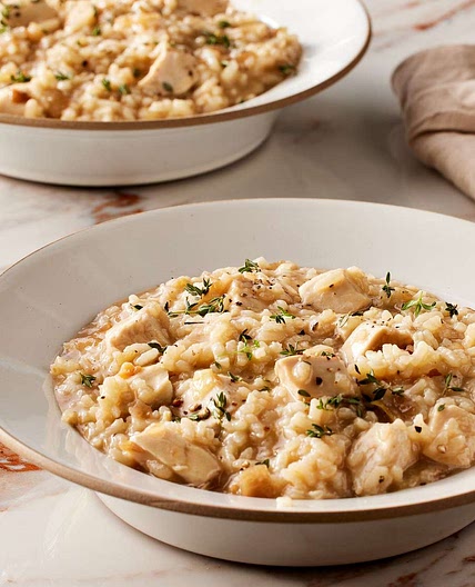 Roasted Chicken with Risotto and Caramelized Onions