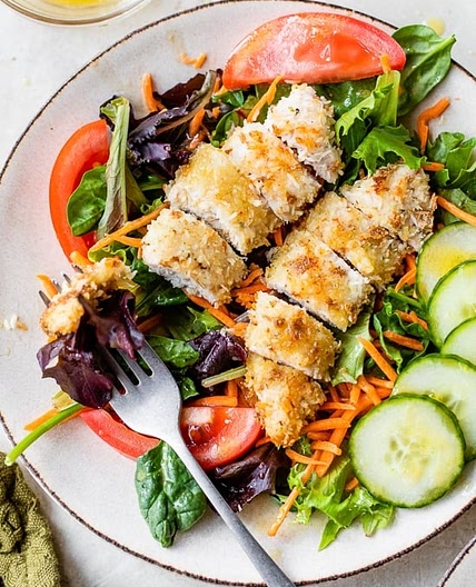 Coconut Chicken Salad with Warm Honey Mustard Vinaigrette