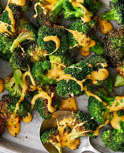 Air-Fryer Roasted Broccoli with Cheese Sauce