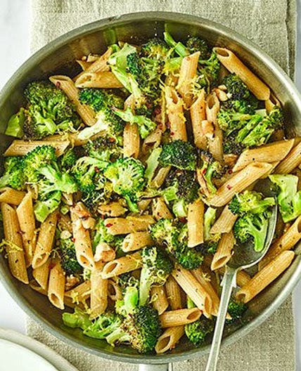 Charred broccoli, lemon & walnut pasta