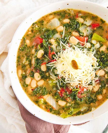 White Bean and Kale Soup with Parmesan Cheese
