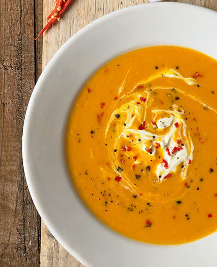 Butternut squash soup with chilli & crème fraîche