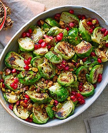 Sizzled sprouts with pistachios & pomegranate