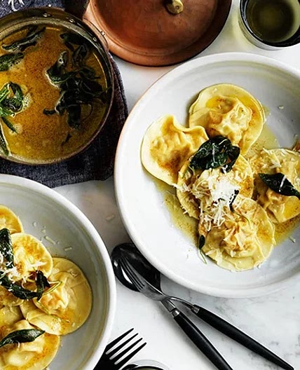 Pumpkin ravioli with sage brown butter