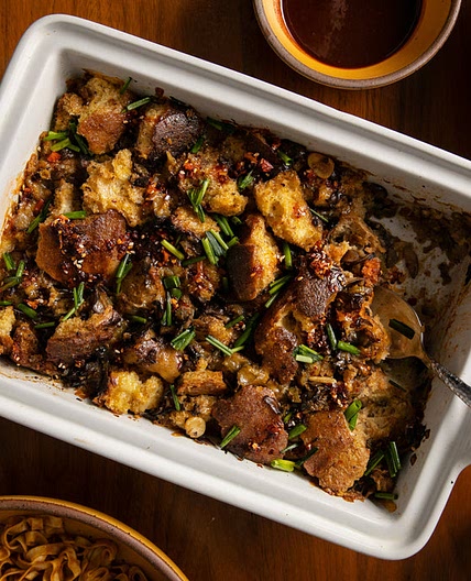 Cheesy Black Truffle Chili Crunch Stuffing with Mushrooms