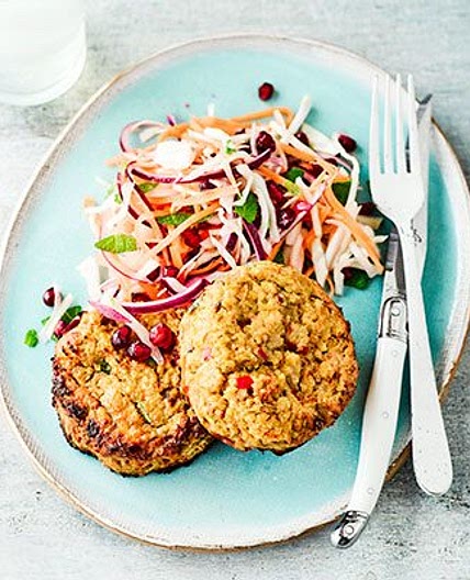 Miso burgers with mint & pomegranate slaw