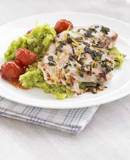 Italian turkey steaks with garlicky bean mash