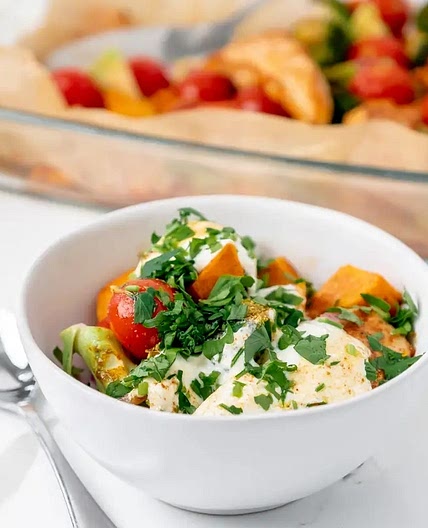 Chicken Tray Bake with Sweet Potato and Coriander Butter
