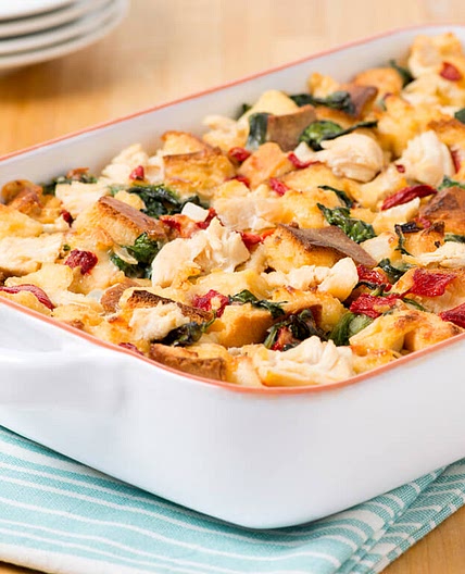 Brunch Bake with Artichokes, Chicken and Roasted Red Peppers