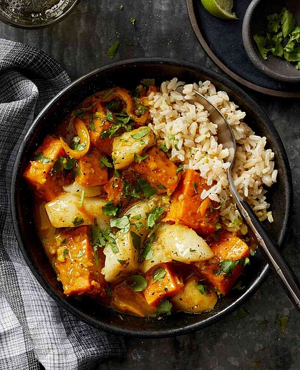 Coconut-Curry Cod Stew with Sweet Potato & Rice