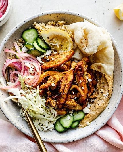 The BEST Hummus Bowls with Easy Chicken Shawarma (or Roasted Veggie Shawarma!)