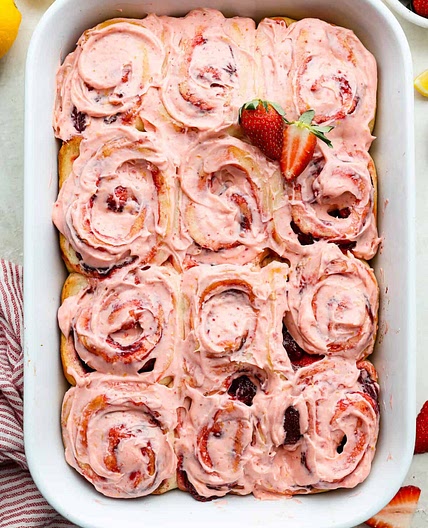 Strawberry Cinnamon Rolls with Lemon Cream Cheese Glaze