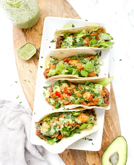 Crispy Vegan Potato Tacos with Jalapeño Cilantro Sauce