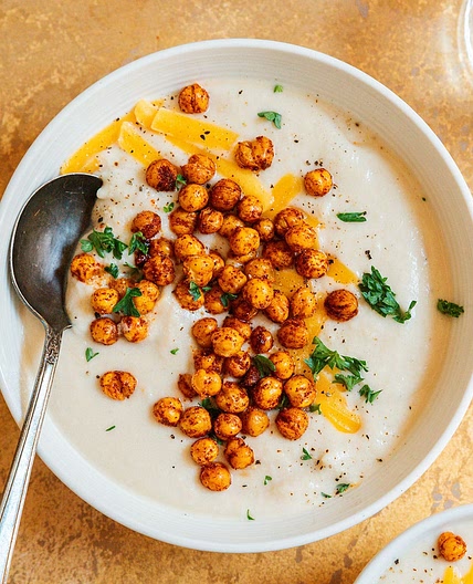 Slow Cooker Cauliflower Soup With Crispy Chickpeas