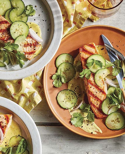 Salmon with Curried Yogurt & Cucumber Salad