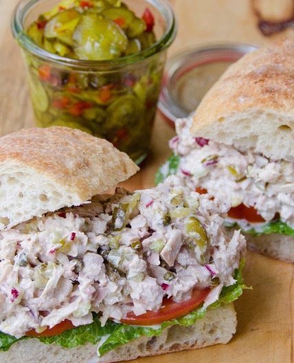 Tuna Salad Sandwich with Capers and Pickles