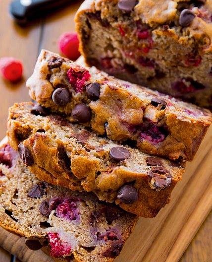 Dark Chocolate Chip Raspberry Banana Bread