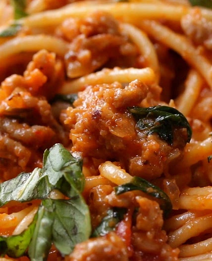 Tomato Basil Sausage Spaghetti Recipe by Tasty