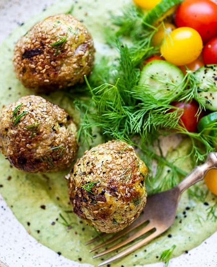 Zaatar Meatballs with Green Tahini Sauce