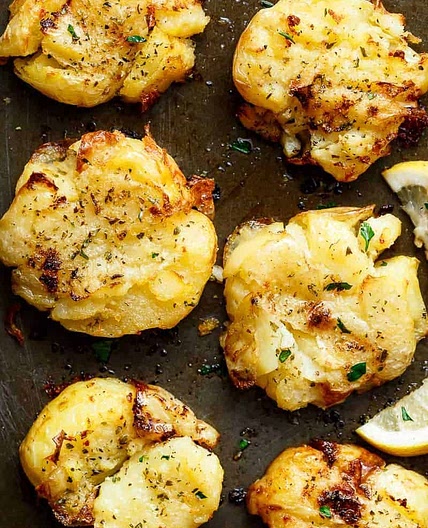 Crispy Greek Lemon Smashed Potatoes