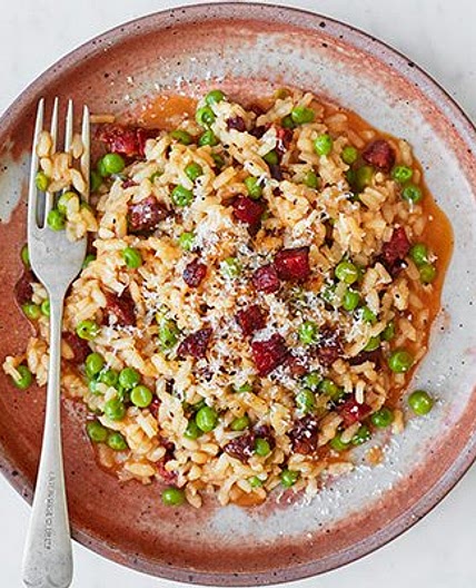 Chorizo & pea risotto