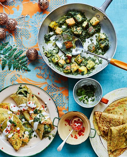 Savoury pancakes with paneer & spinach stuffing