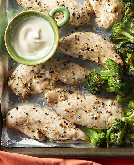 15-Minute Sheet-Pan Chicken Tenders & Broccoli with Everything Bagel Seasoning