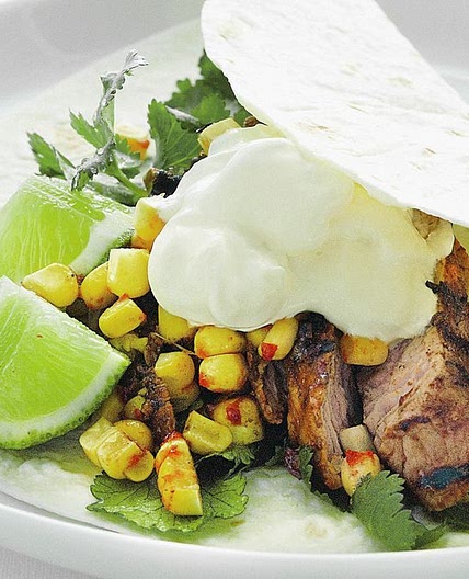 Chargrilled pork tortillas with charred chilli corn