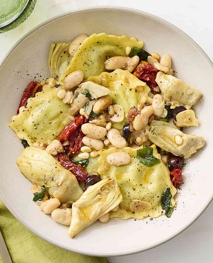 Spinach Ravioli with Artichokes & Olives