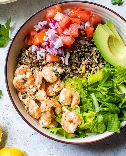 Lemon-Chili Shrimp Avocado Quinoa Bowls