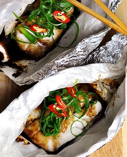 Fish Parcels with Ginger & Spring Onions