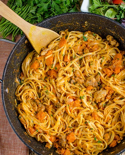Syn Free Paprika Chicken with Roasted Butternut Squash and Linguine
