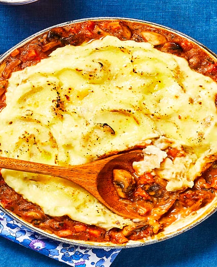 Mushroom & Herb Shepherd’s Pie topped with White Cheddar Mashed Potatoes